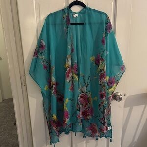 Ultra Pink Floral Kimono Top - Teal and Pink